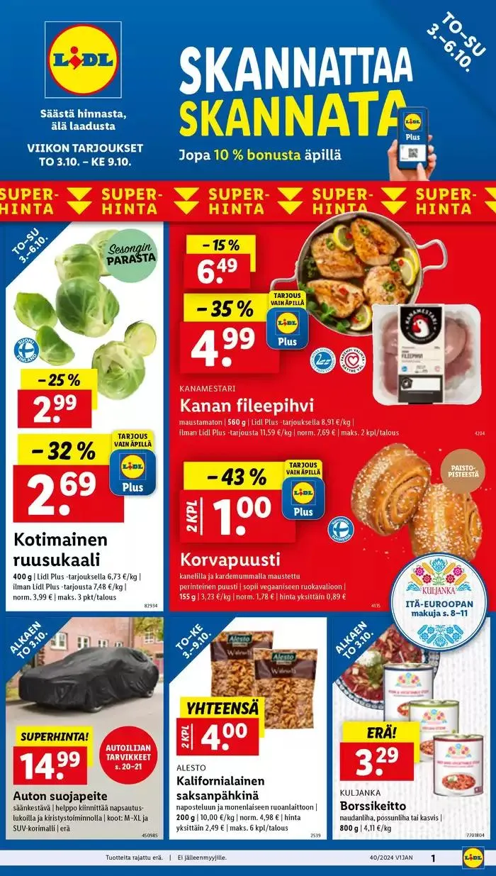 Alennukset ja kampanjat voimassa alkaen 30. syyskuuta - 9. lokakuuta 2024 - Tarjouslehti sivu 1