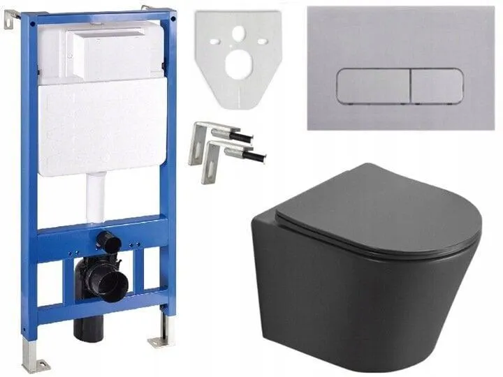 WC-setti Mexen 5in1 Fenix Slim wc-istuimella Rico Rimless Slim, tummanharmaa matta