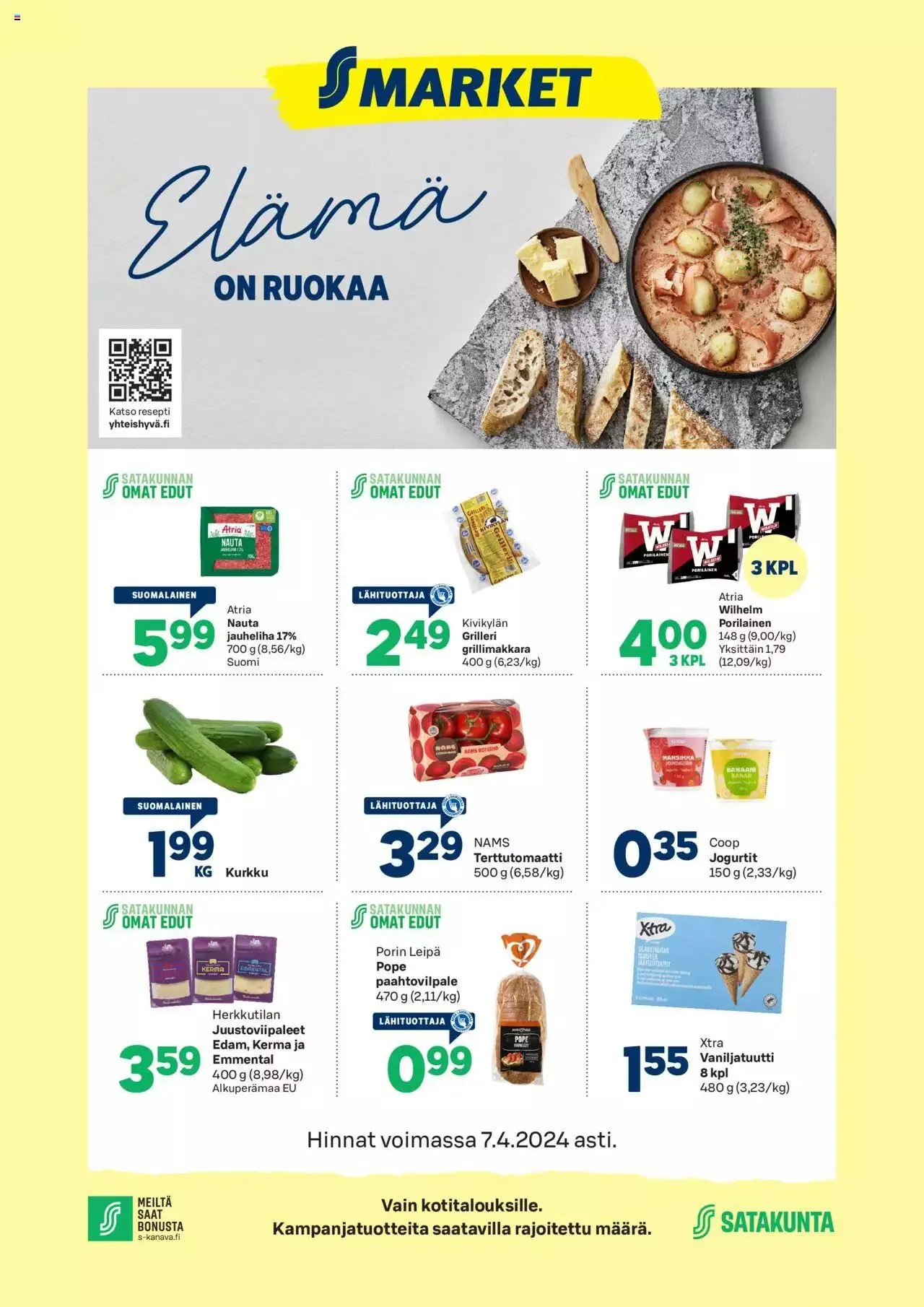 S-market - Elämä on ruokaa voimassa alkaen 4. huhtikuuta - 7. huhtikuuta 2024 - Tarjouslehti sivu 1