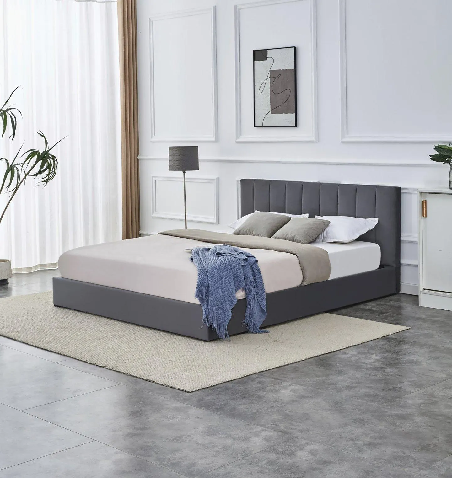 sängynrunko 160x200 säilytystilalla, harmaa