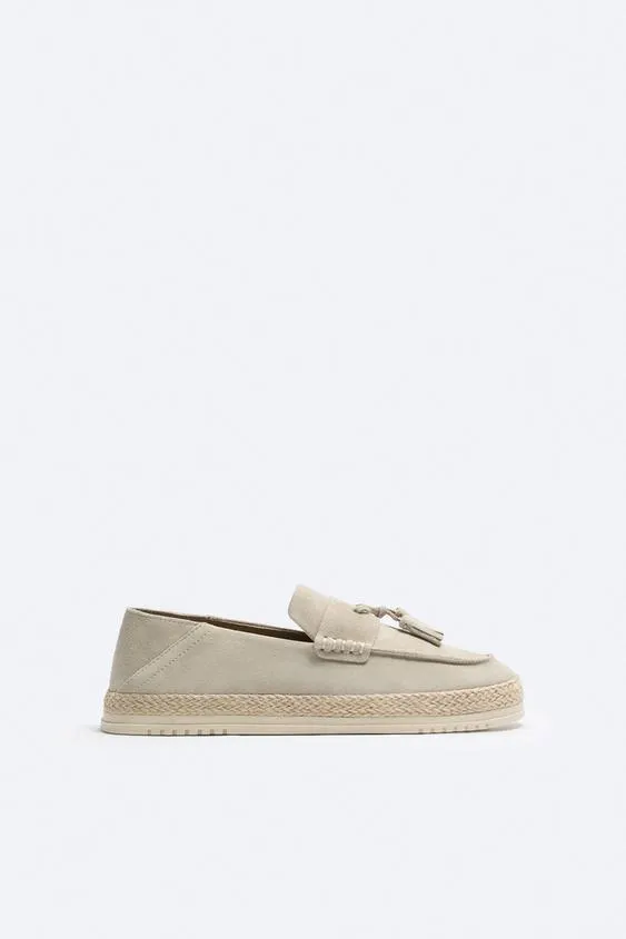 SPLIT SUEDE AND JUTE LOAFERS