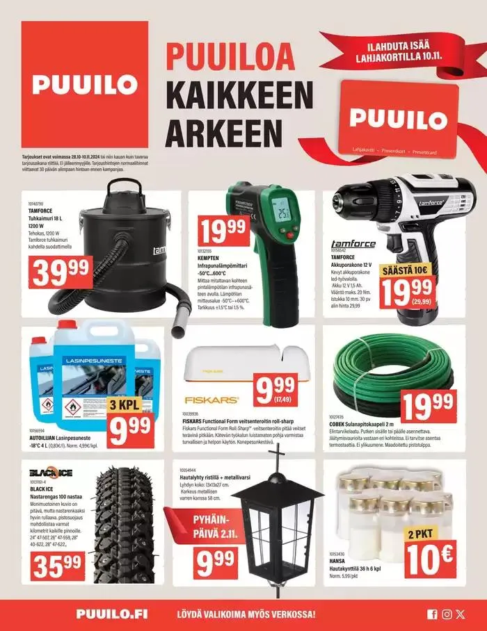 Puuiloa kaikkeen arkeen voimassa alkaen 28. lokakuuta - 11. marraskuuta 2024 - Tarjouslehti sivu 1