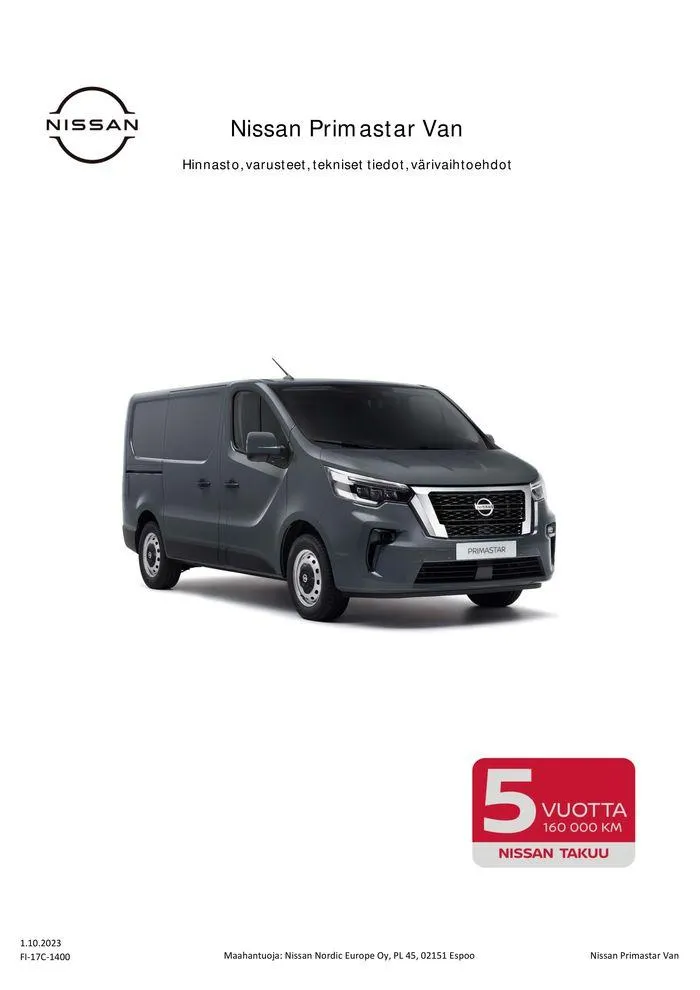 Nissan Primastar voimassa alkaen 15. lokakuuta - 15. lokakuuta 2024 - Tarjouslehti sivu 1