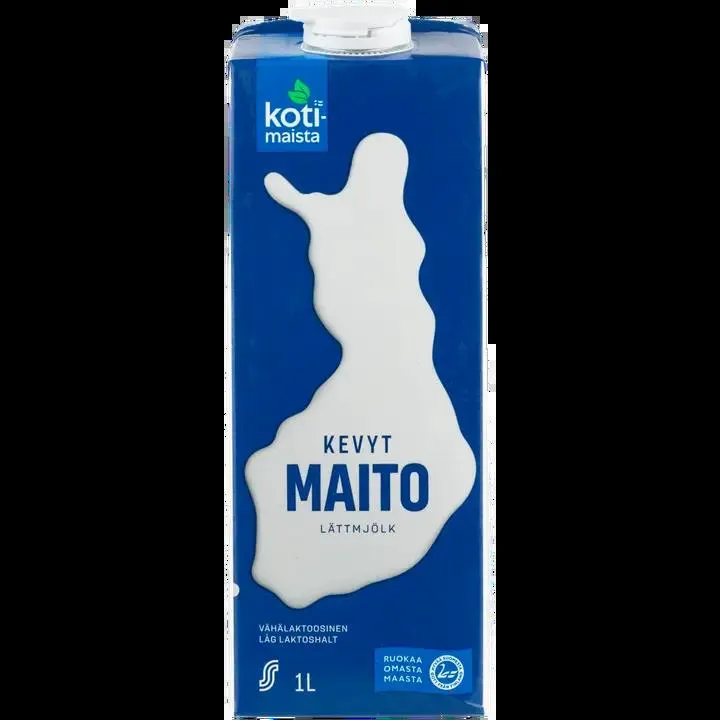 Kotimaista iskukuumennettu vähälaktoosinen kevytmaito 1L