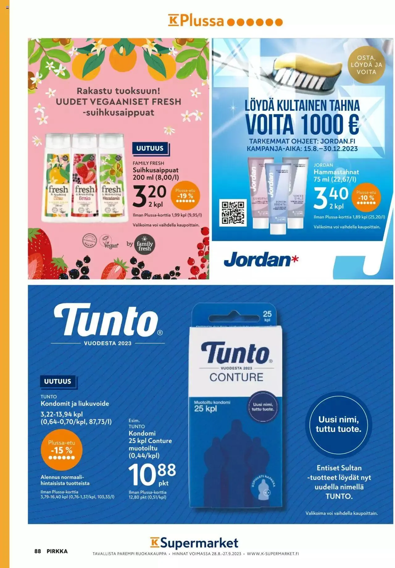 K-Market tarjoukset Pirkka 9/2023 voimassa alkaen 30. elokuuta - 3. lokakuuta 2023 - Tarjouslehti sivu 88