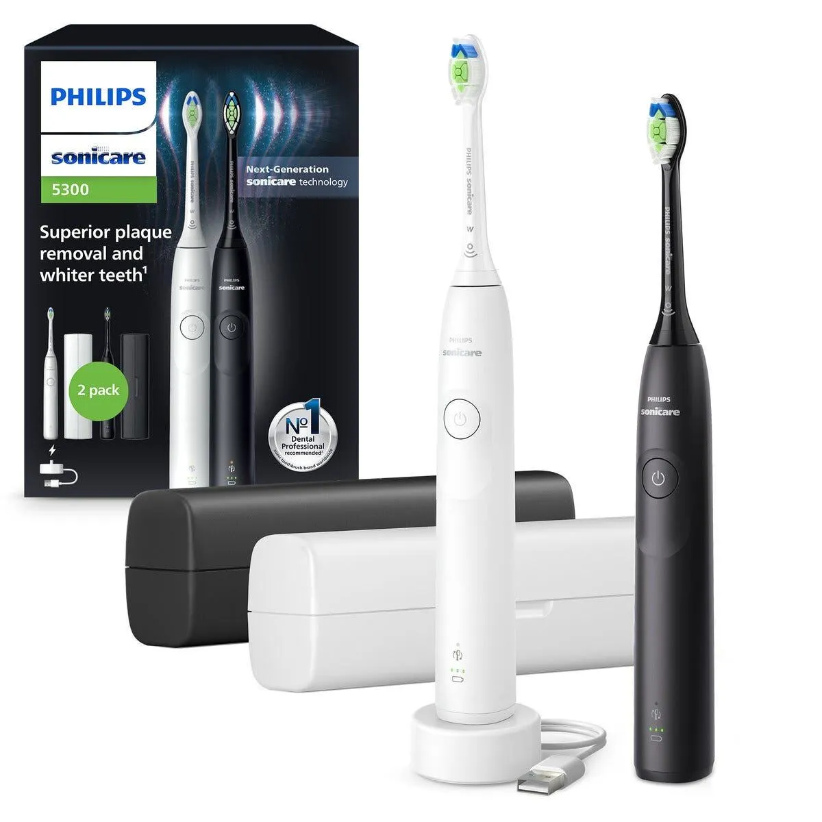 Philips Sonicare 5300 Duo Sähköhammasharja musta, valkoinen 2 kpl