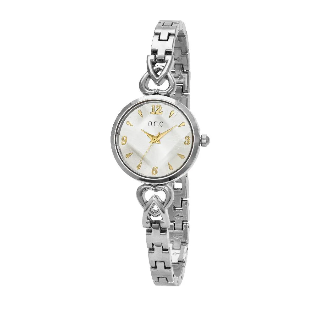 o.n.e hopeanvärinen rannekello,sydämet