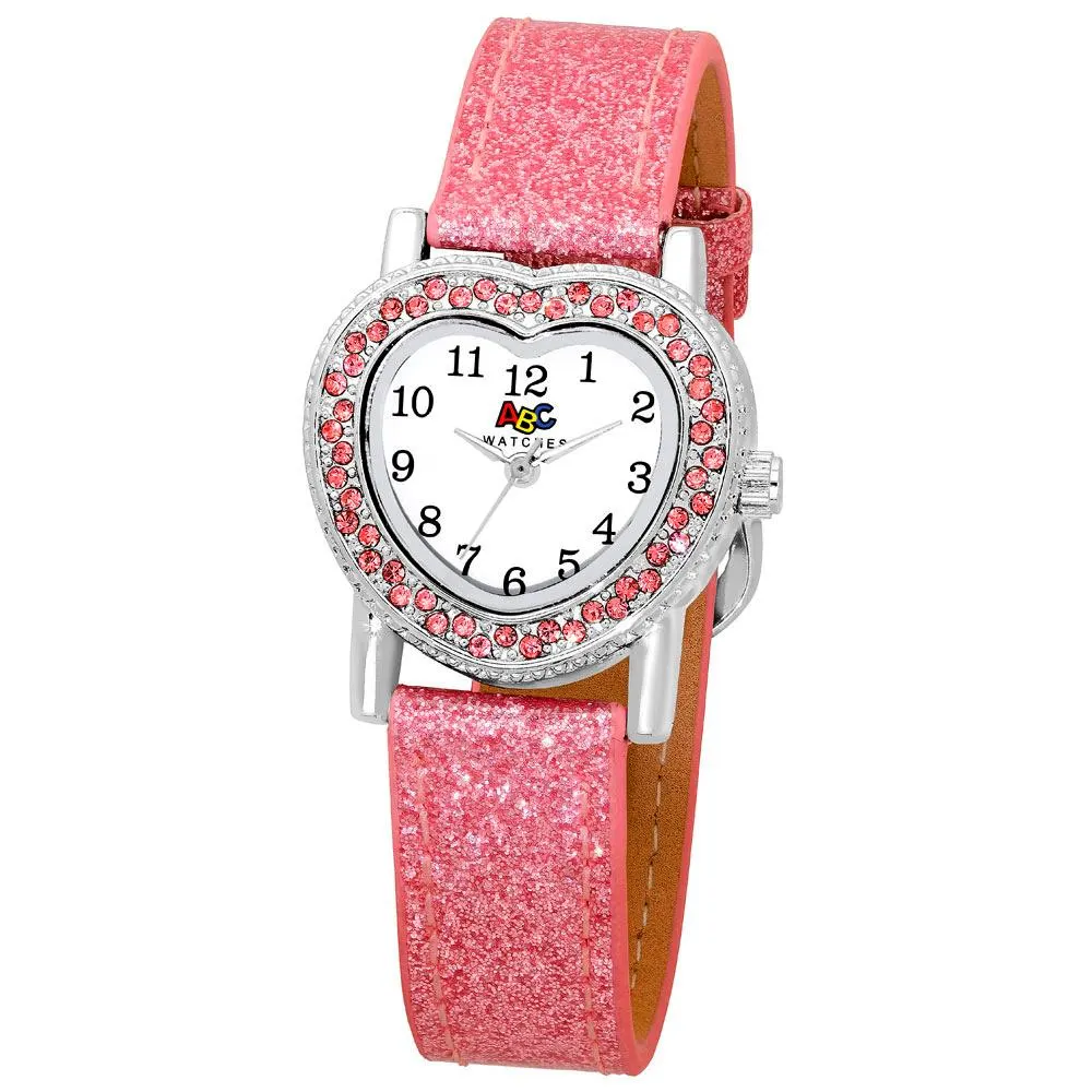 ABC rannekello, sydäntaulu, pinkki glitter