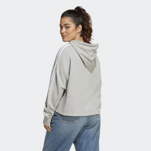 Sudadera con capucha Essentials French Terry Crop 3 bandas (Tallas grandes)