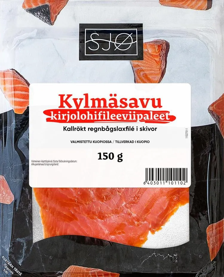 SJØ kylmäsavustettu kirjolohifilee viipaleet 150g