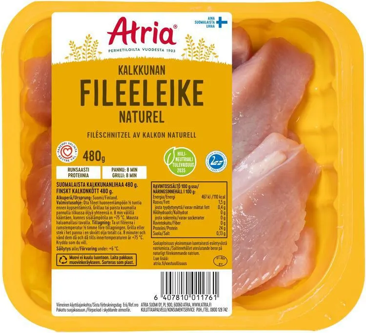 Atria Kalkkunan Fileeleike Naturel 480g