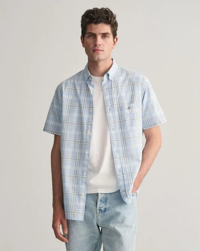 Regular fit ‑mitoitettu lyhythihainen popliiniruutupaita