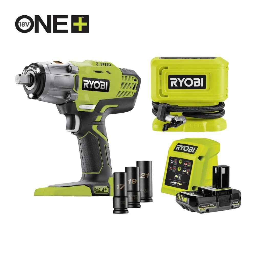 Ryobi ONE+ renkaanvaihtajan akkutyökalusarja R18IW3PI3S (2,0 Ah)