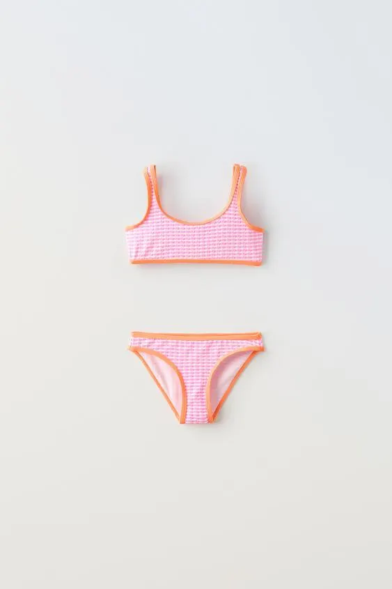 6-14 YEARS/ CONTRAST GINGHAM BIKINI SET