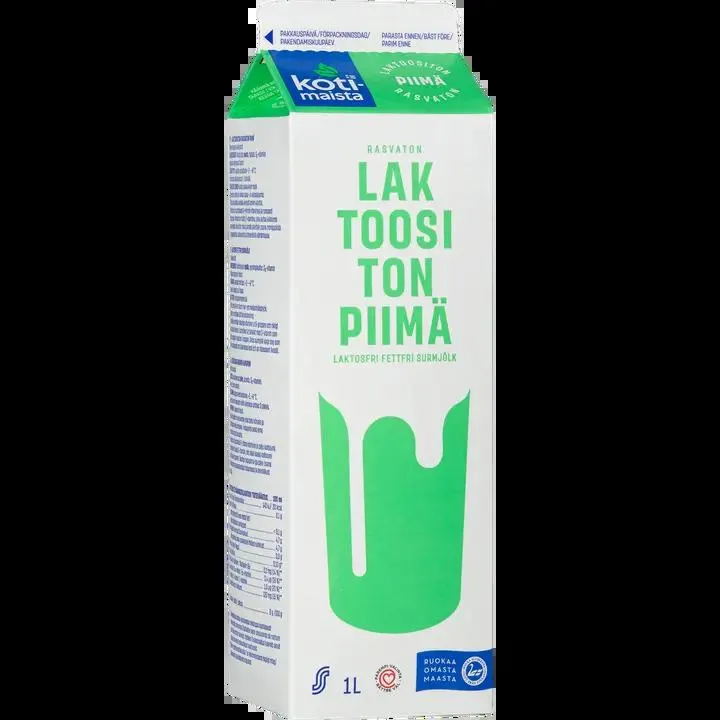 Kotimaista laktoositon rasvaton piimä 1 L