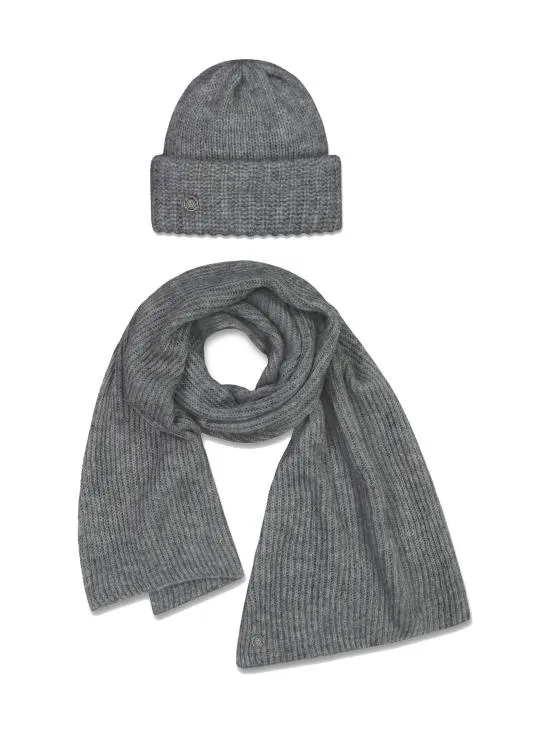 BARROW CHUNKY BEANIE & MILLER RIB SCARF SET - Grey melange