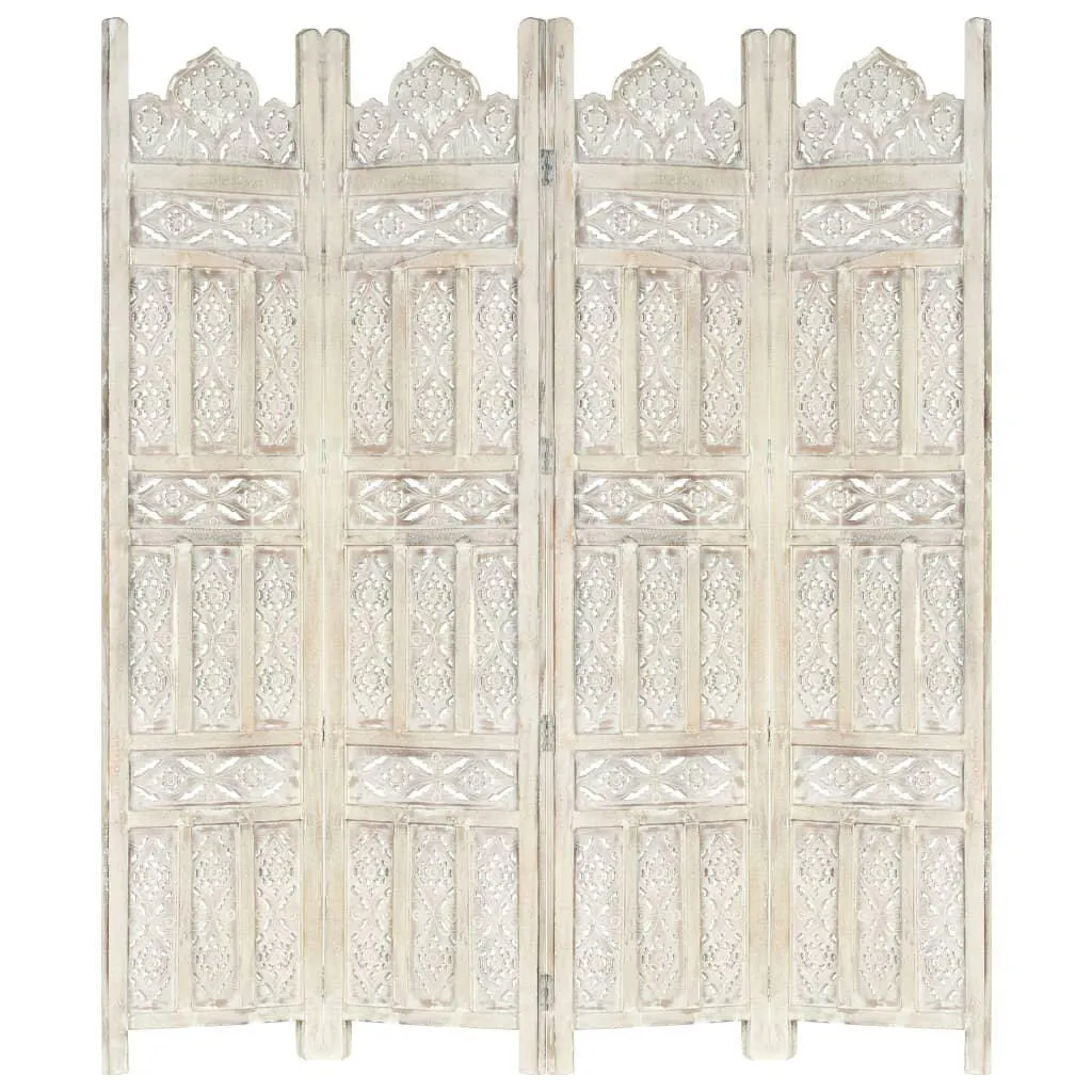 vidaXL 4-paneelinen tilanjakaja valkoinen 160x165 cm täysi mangopuu