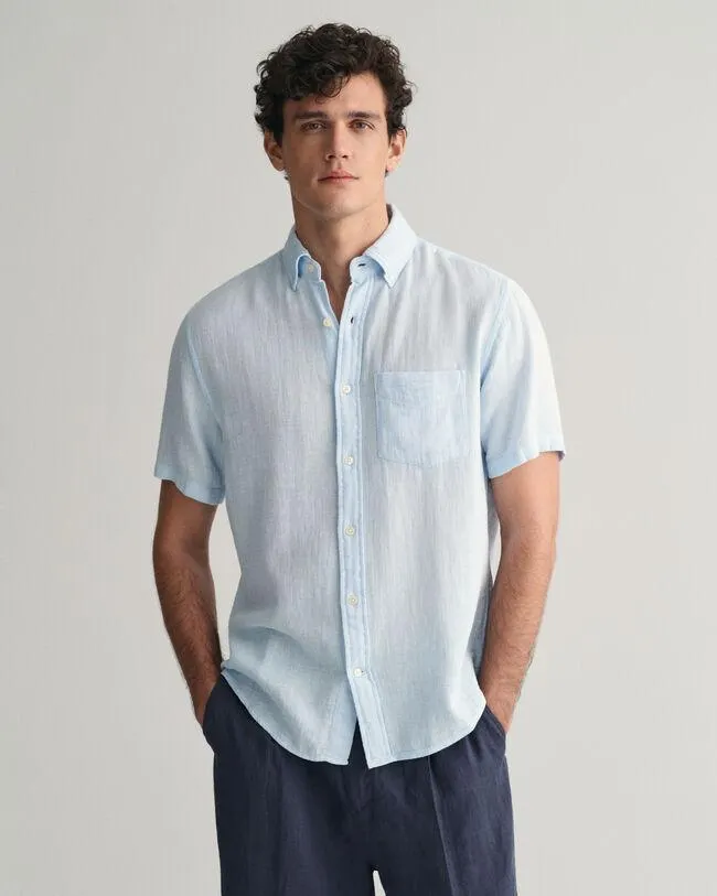 Regular fit ‑mitoitettu lyhythihainen kohopintainen puuvilla-pellavapaita