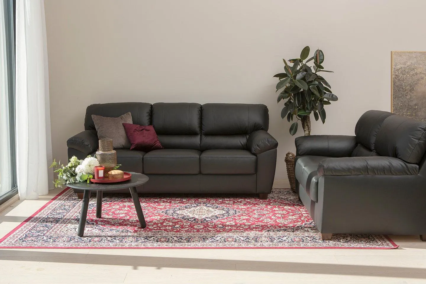 sohvaryhmä 3+2 -ist. musta nahka