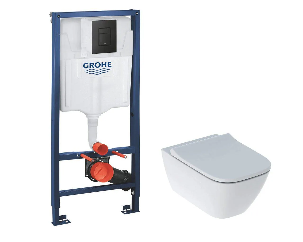 WC-setti Geberit Smyle Square Rapid SL 113 kipsikehyksellä ja mustalla avaimella