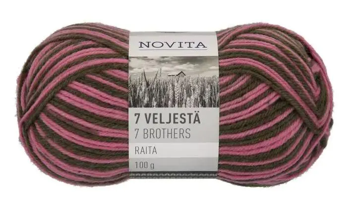 Novita 7 Veljestä lanka Raita 100 g 853 marjakuusi