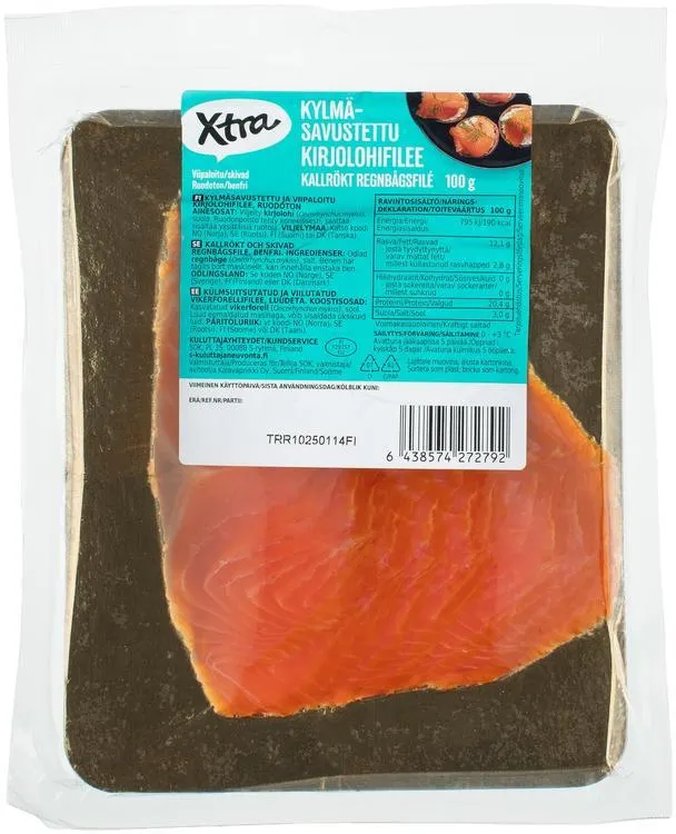 Xtra kylmäsavustettu kirjolohifilee viipaloitu100g
