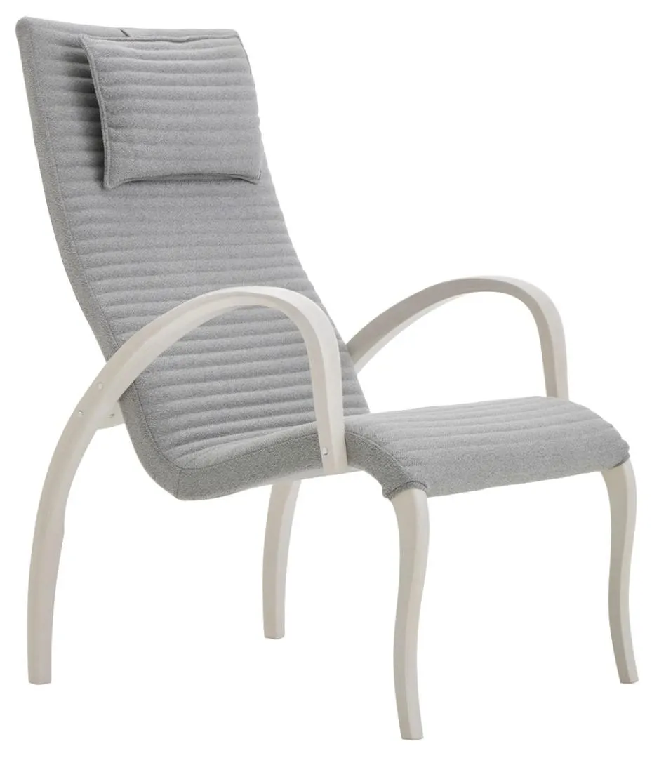 HARLEKIINI-nojatuoli Today-kangas, Vaaleanharmaa, käsinojat/jalat valkolakattu.