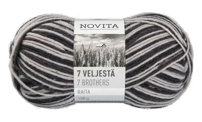 Novita 7 Veljestä lanka Raita 100 g 849 tuhka