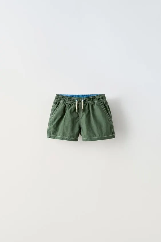 2-6 YEARS/ TOPSTITCHED SWIM SHORTS