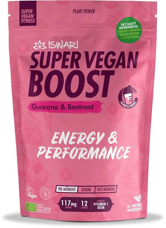 Urheilujuomajauhe Super Vegan Boost (guarana & punajuuri), 180 g