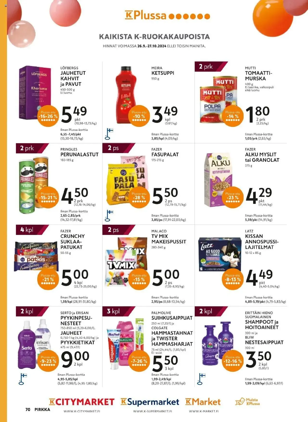 K-Supermarket - Pirkka voimassa alkaen 25. syyskuuta - 26. marraskuuta 2024 - Tarjouslehti sivu 70
