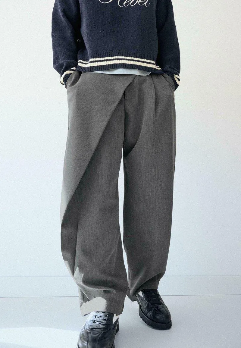 TAILORED FIT WITH CROSSOVER WAIST - Housut - dark grey