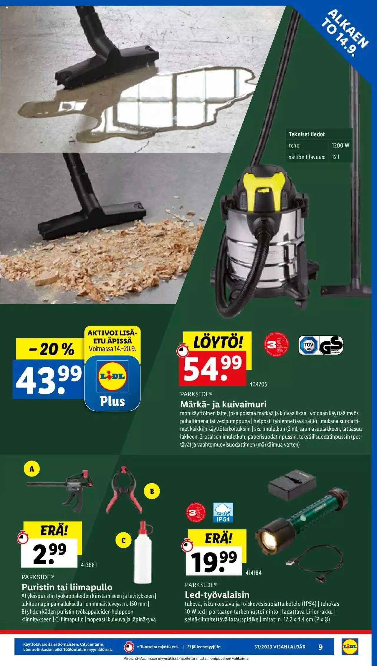 Lidl tarjoukset PARKSIDE voimassa alkaen 14. syyskuuta - 24. syyskuuta 2023 - Tarjouslehti sivu 9