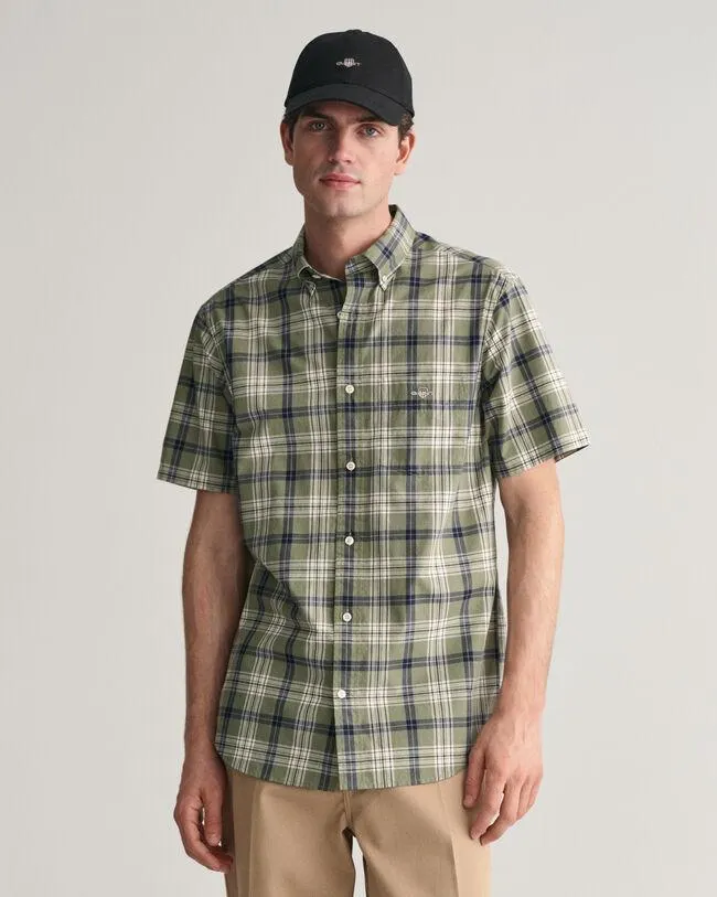 Regular fit ‑mitoitettu lyhythihainen popliiniruutupaita