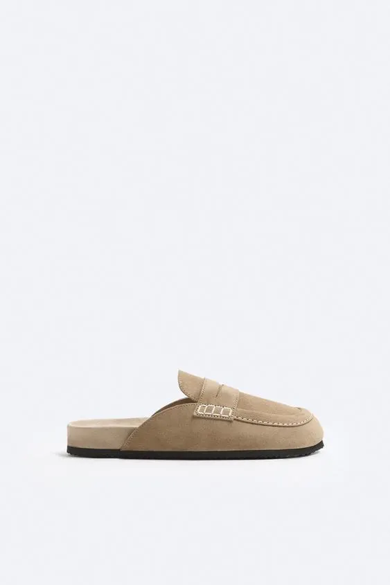 SPLIT LEATHER PENNY STRAP CLOGS