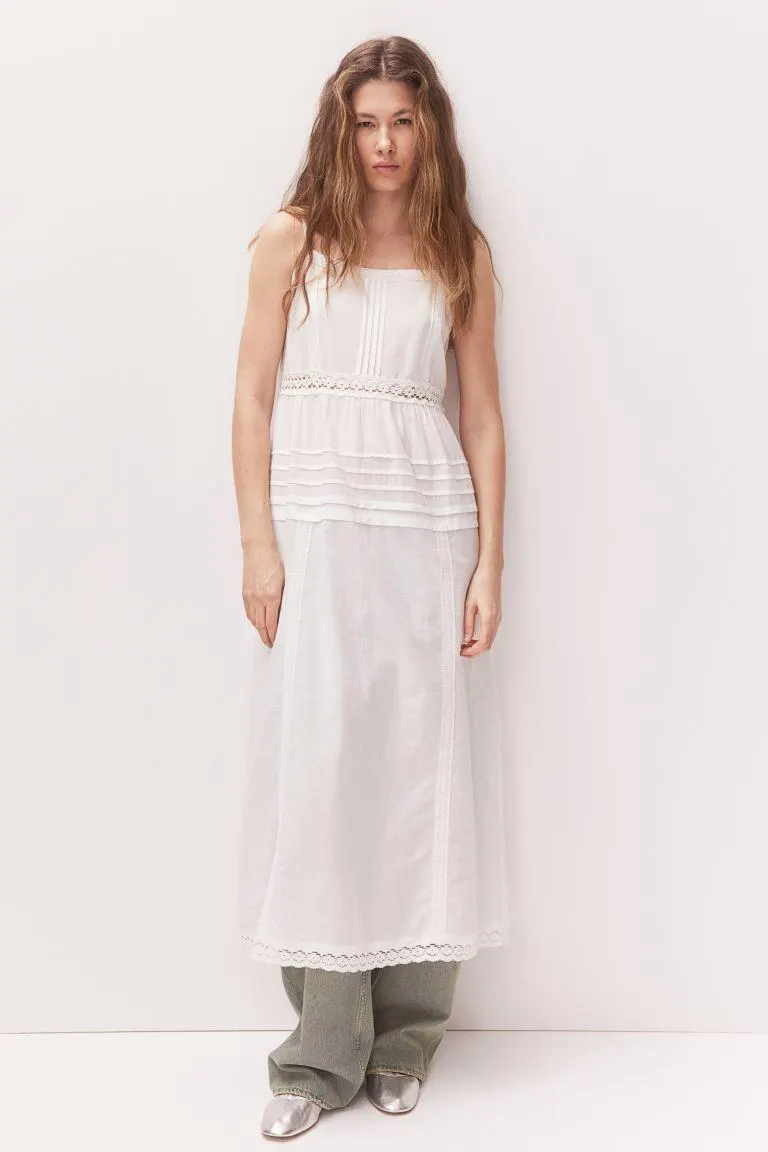 Lace-inset cotton dress