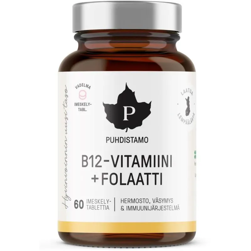 B12-vitamiini + folaatti Puhdistamo 60 kpl vadelma