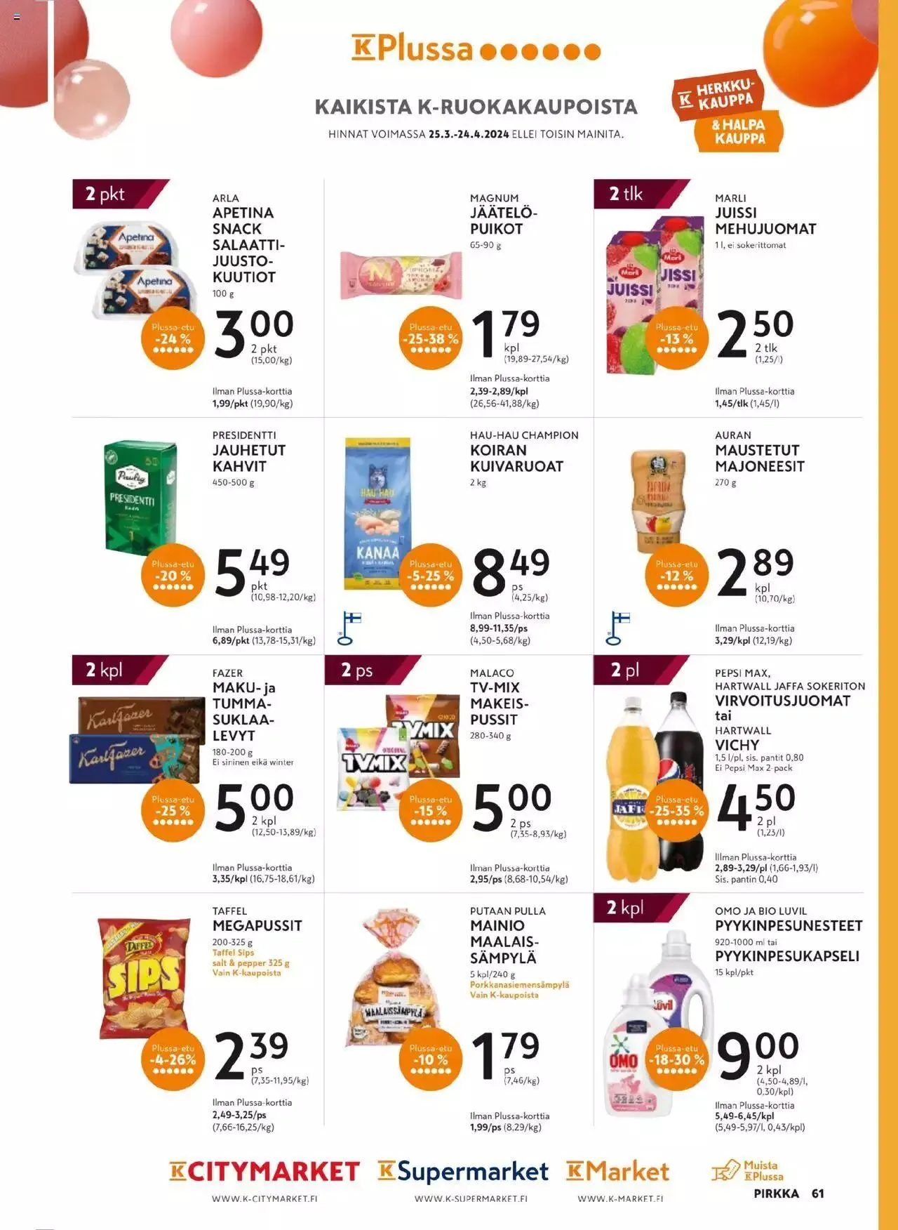 K-Market - Pirkka voimassa alkaen 27. maaliskuuta - 23. huhtikuuta 2024 - Tarjouslehti sivu 61