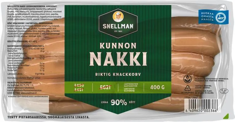 Snellman Kunnon nakkimakkara luonnonsuolessa 400g