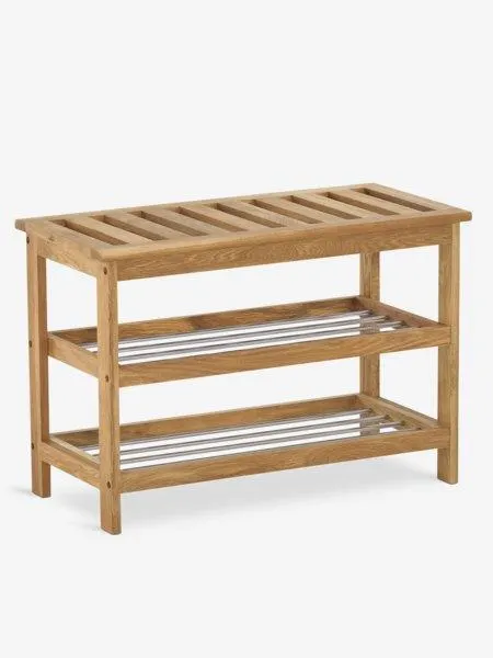 Massiivitammi/teräs. 2 kenkähyllyllä. L75 x K51 x S36 cm