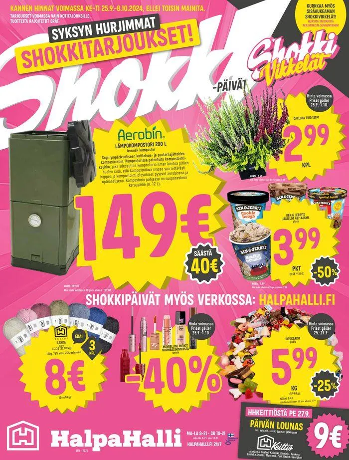 HalpaHalli tarjoukset voimassa alkaen 24. syyskuuta - 8. lokakuuta 2024 - Tarjouslehti sivu 1