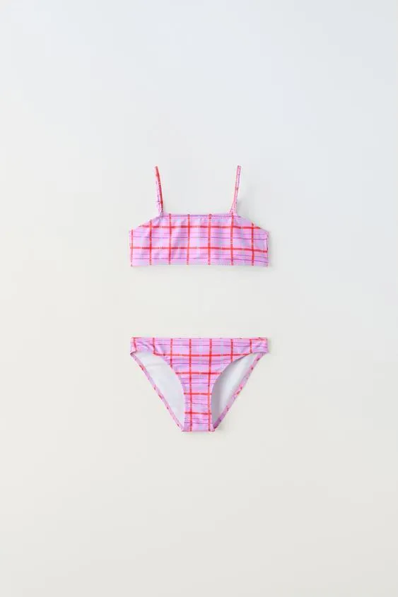 6-14 YEARS/ STRIPED CHECK BIKINI SET