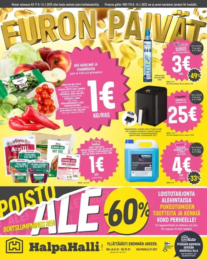 HalpaHalli tarjoukset voimassa alkaen 8. tammikuuta - 15. tammikuuta 2025 - Tarjouslehti sivu 1