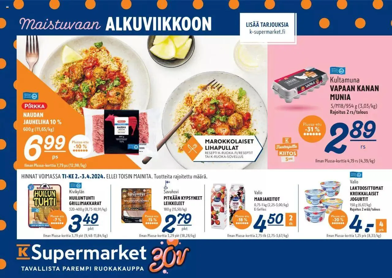 K-Supermarket tarjoukset voimassa alkaen 2. huhtikuuta - 3. huhtikuuta 2024 - Tarjouslehti sivu 