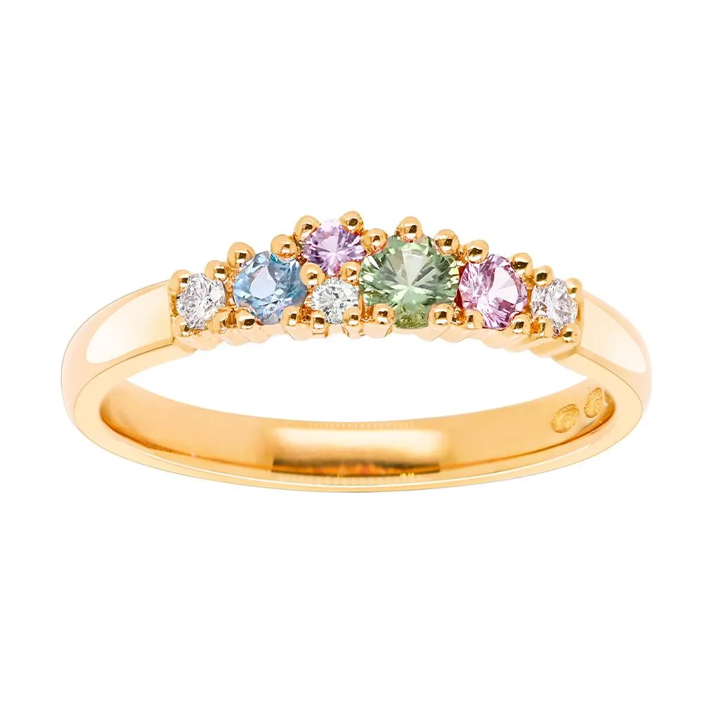 Princess Marianne timantti-tsavoriitti-safiiri-topaasisormus 0,05ct keltakulta