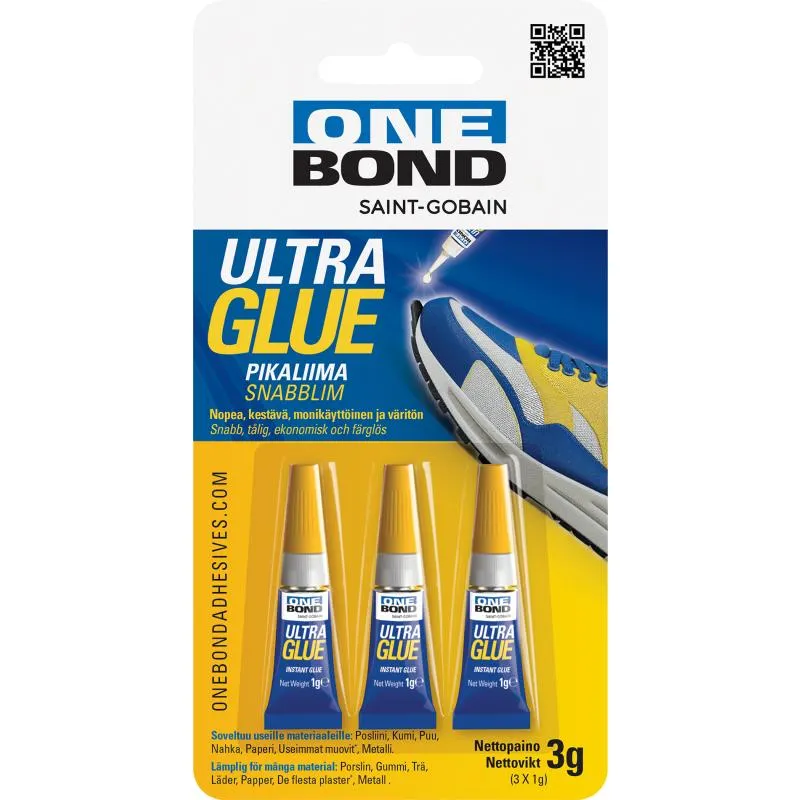 Pikaliima OneBond Ultra Glue 3 x 1 g, kirkas
