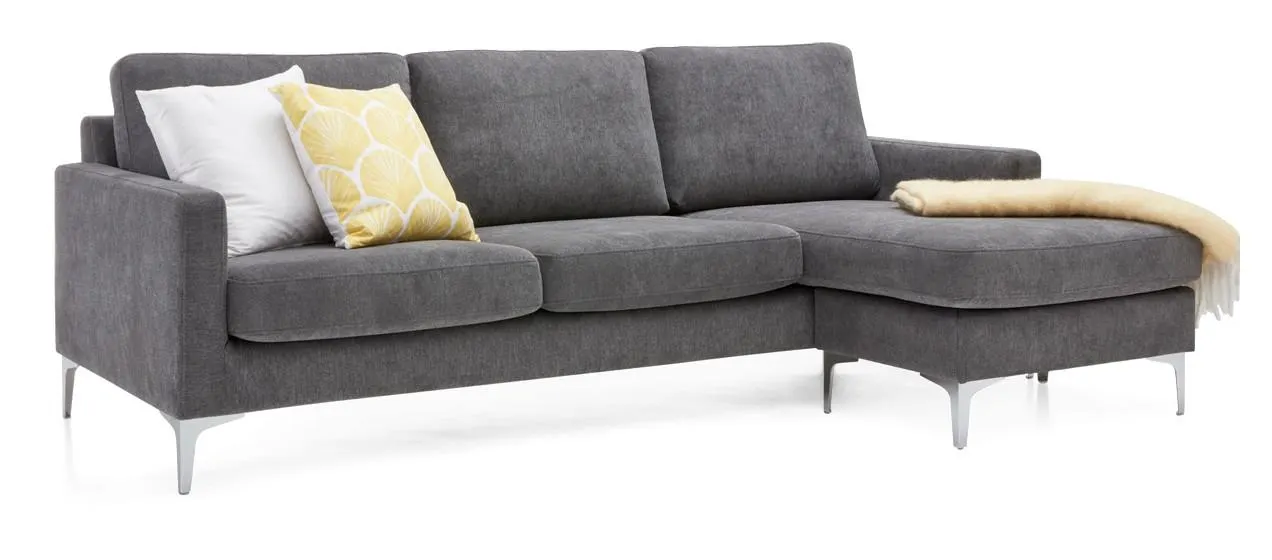 AVEC L -divaanisohva, oikea Utopia-kangas Tummanharmaa, jalat metalli, oikeakätinen