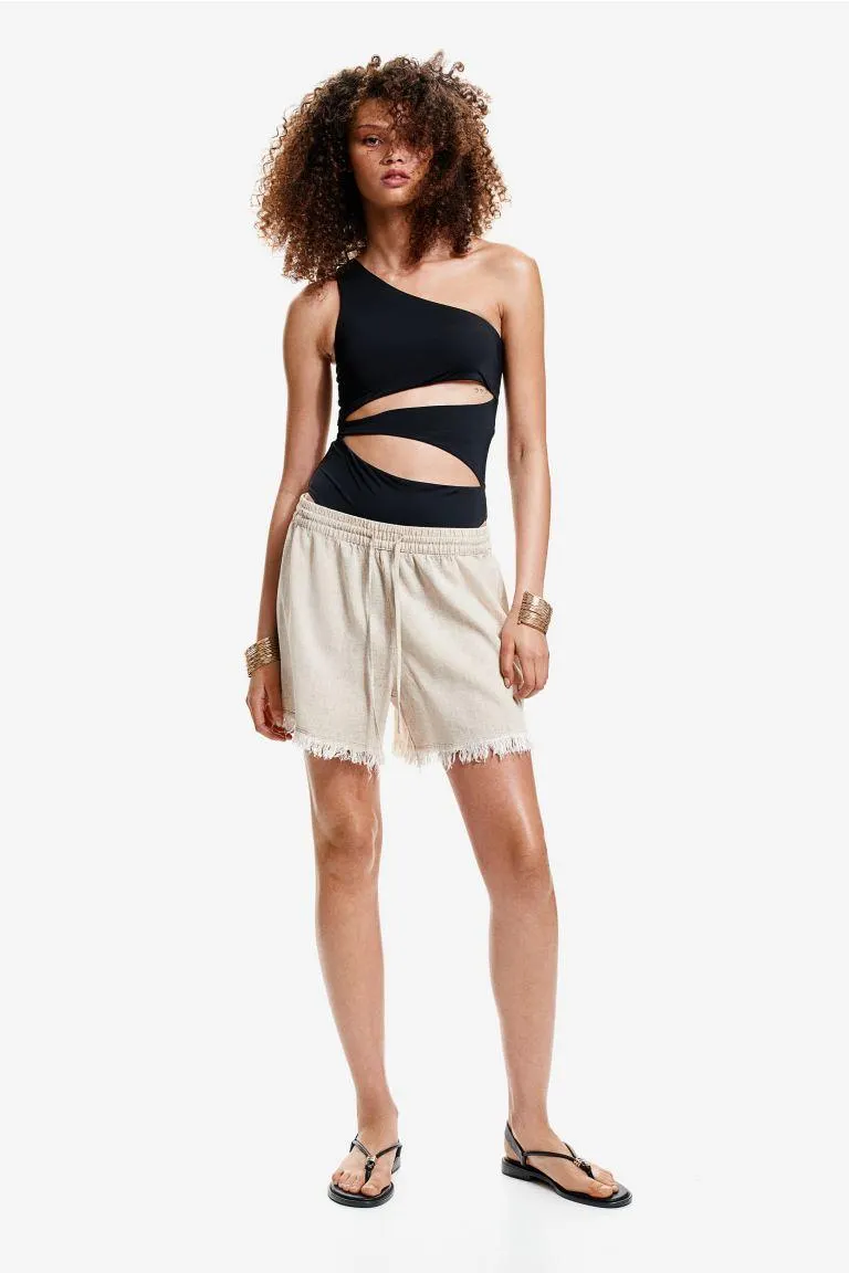 Linen-blend pull-on shorts