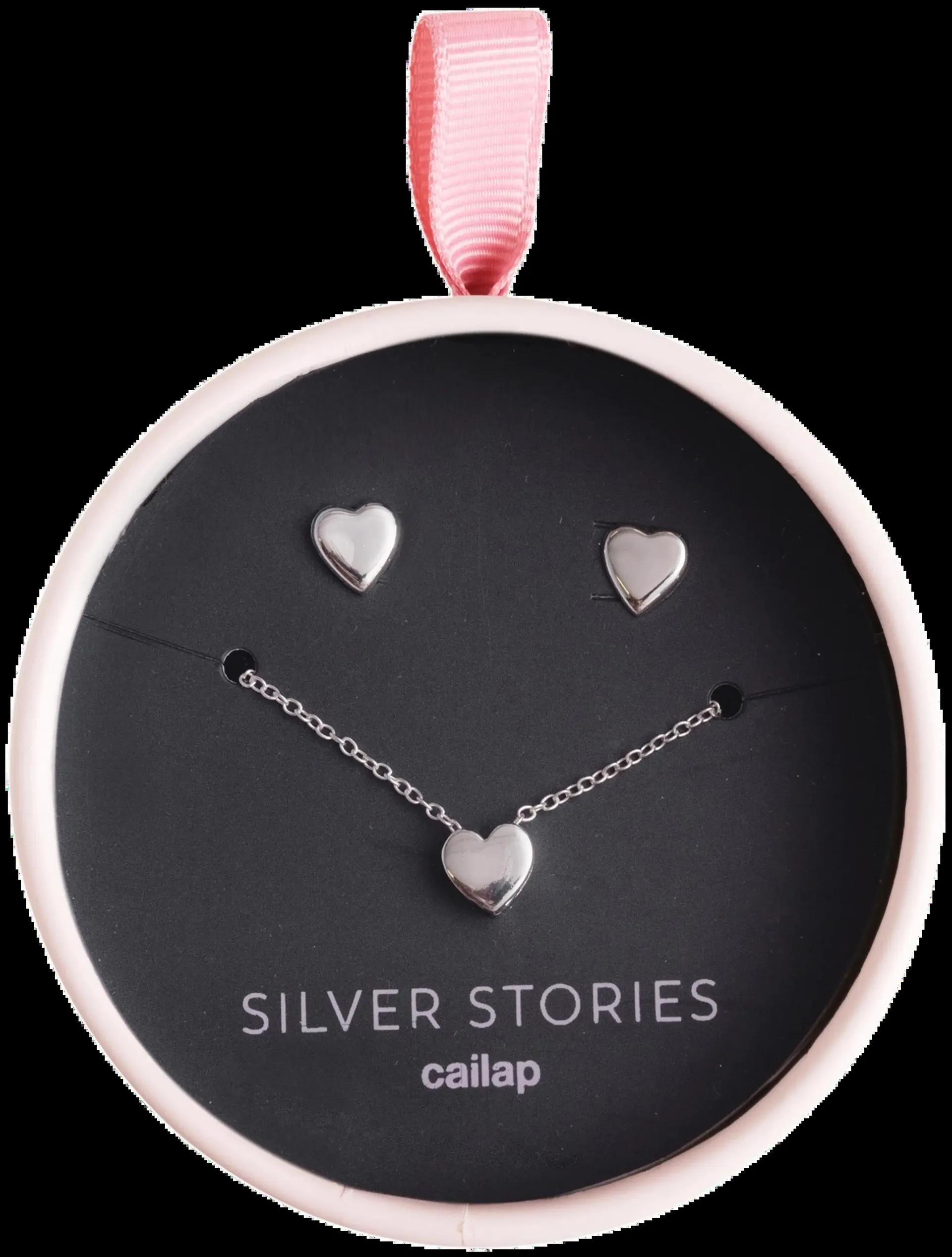 Cailap Hopeakoru-setti lahjapakkaus sydän