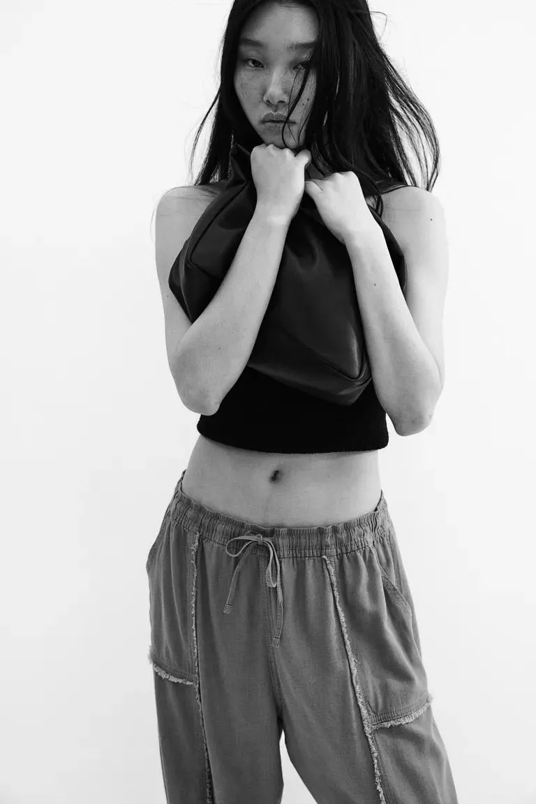 Linen-blend parachute trousers